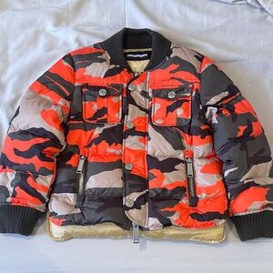 DSQUARED2 Orange, Tan & Green Camouflage Toddler Kids Down Coat Puffer Jacket 4T